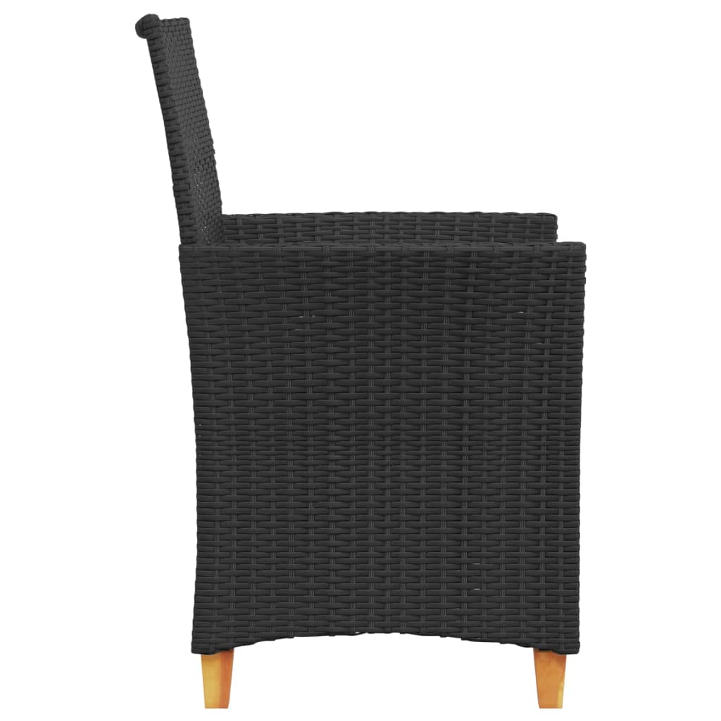 vidaXL Garden Chairs with Cushions 2 pcs Black Poly Rattan&Solid Wood