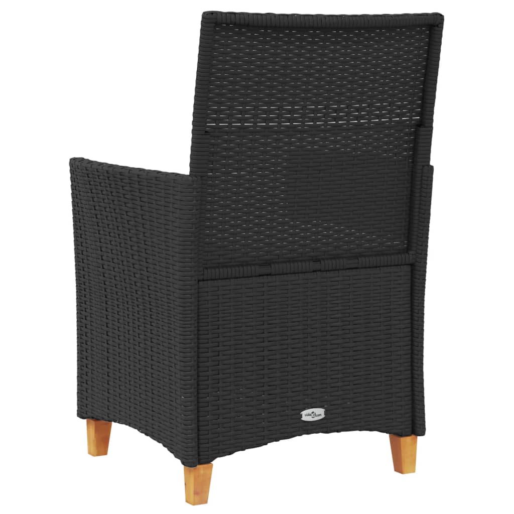 vidaXL Garden Chairs with Cushions 2 pcs Black Poly Rattan&Solid Wood