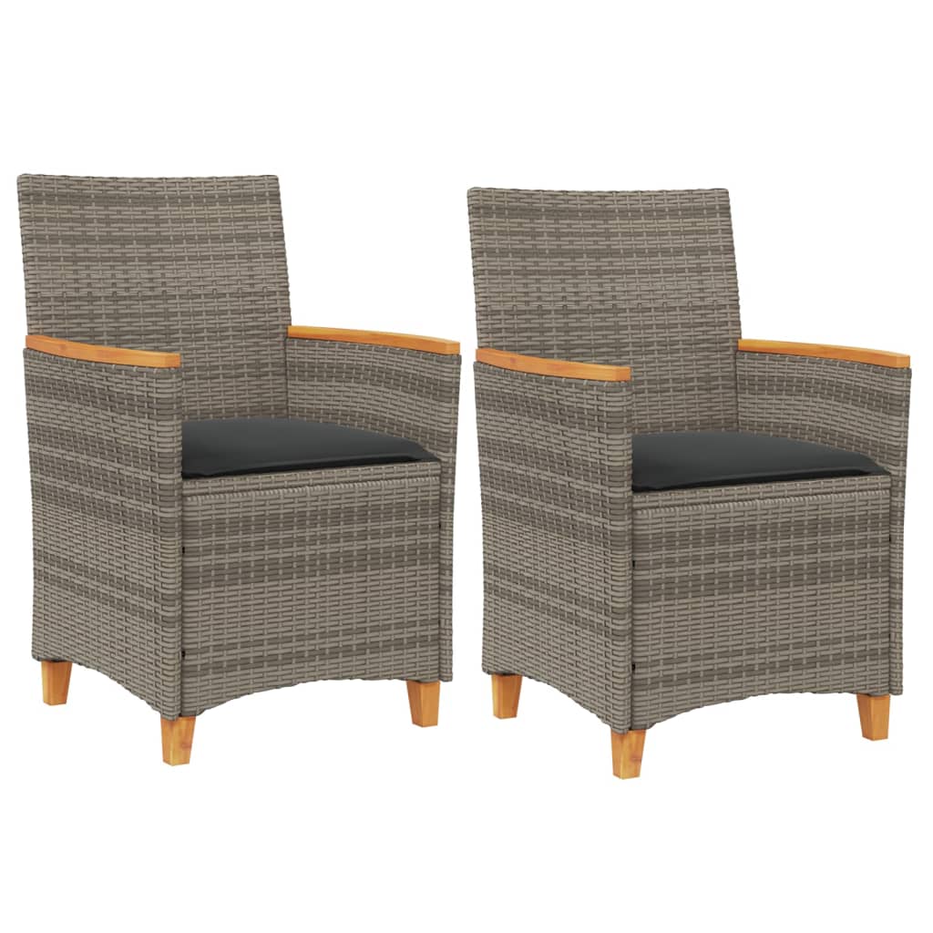 vidaXL Garden Chairs with Cushions 2 pcs Grey Poly Rattan&Solid Wood