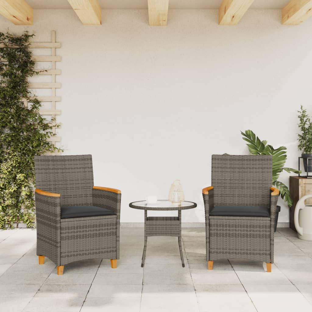 vidaXL Garden Chairs with Cushions 2 pcs Grey Poly Rattan&Solid Wood