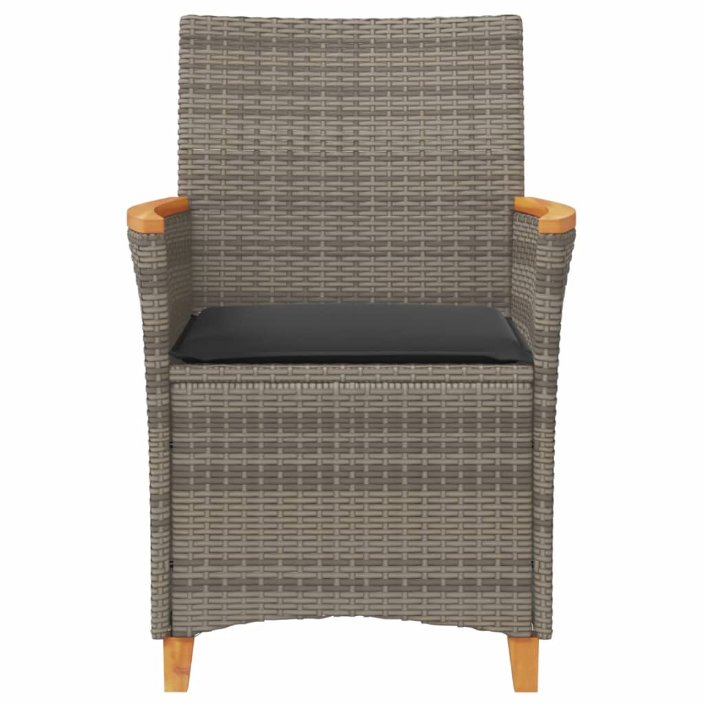 vidaXL Garden Chairs with Cushions 2 pcs Grey Poly Rattan&Solid Wood