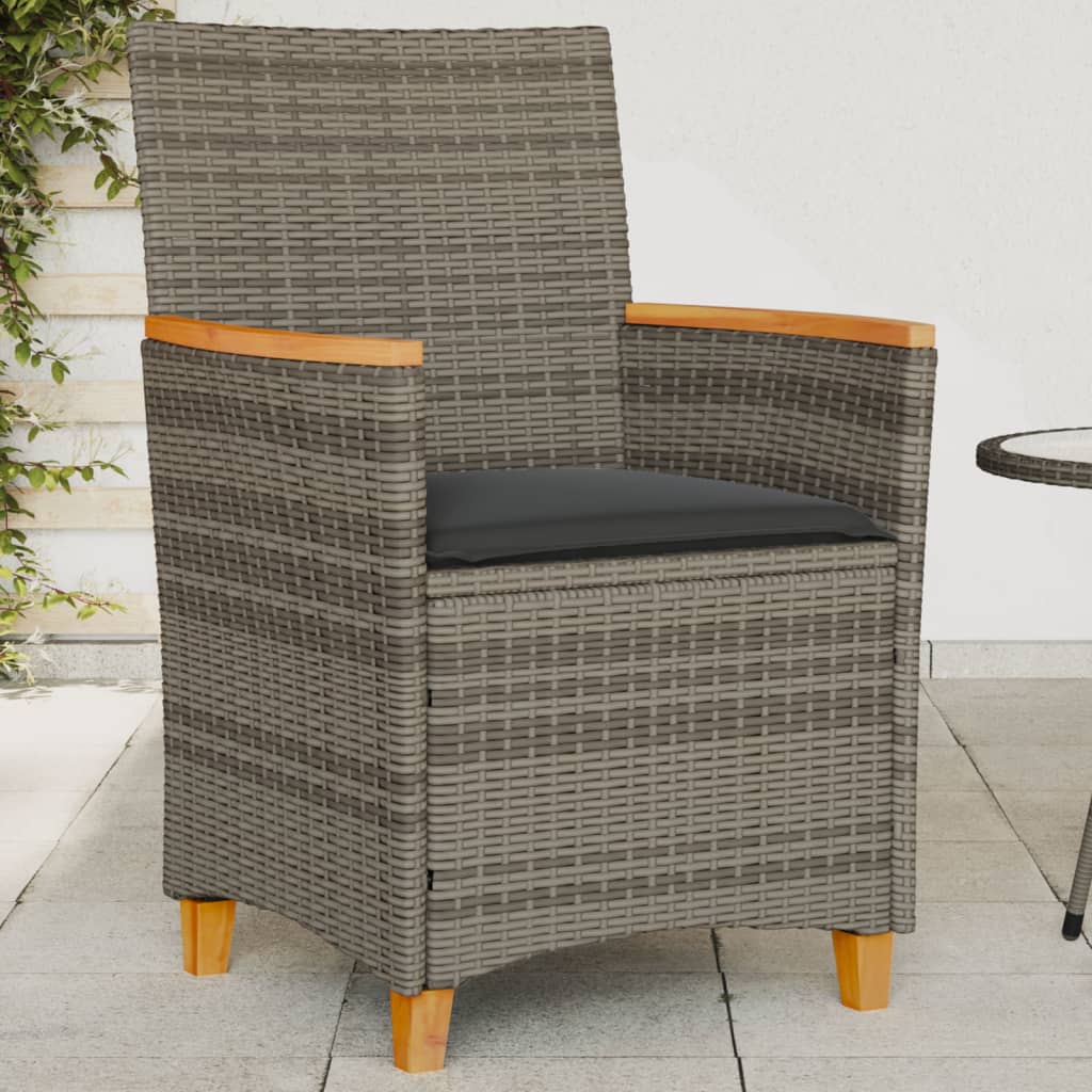 vidaXL Garden Chairs with Cushions 2 pcs Grey Poly Rattan&Solid Wood