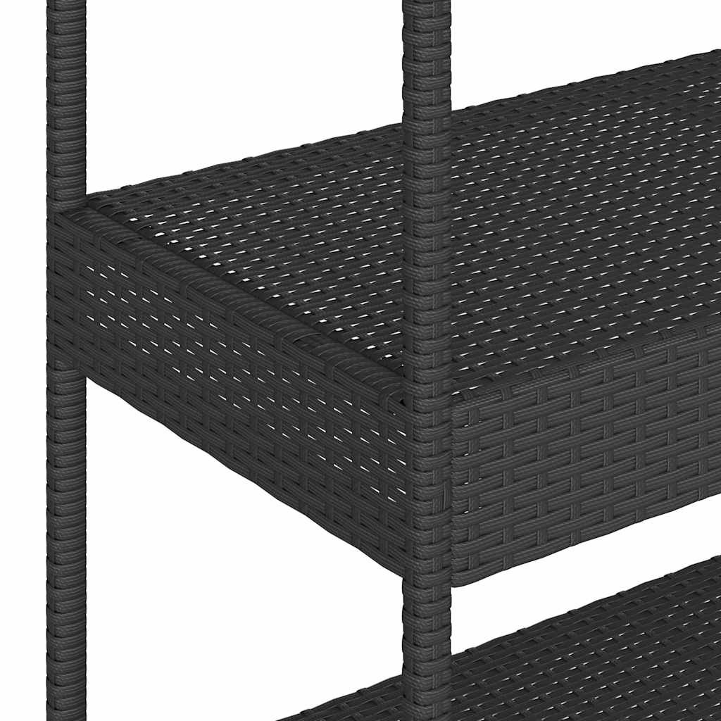 Bar Cart 3-Tier Black Poly Rattan and Solid Wood Acacia