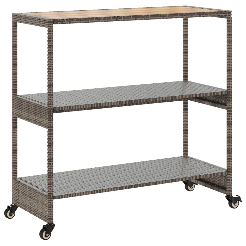 vidaXL Bar Cart 3-Tier Grey Poly Rattan and Solid Wood Acacia