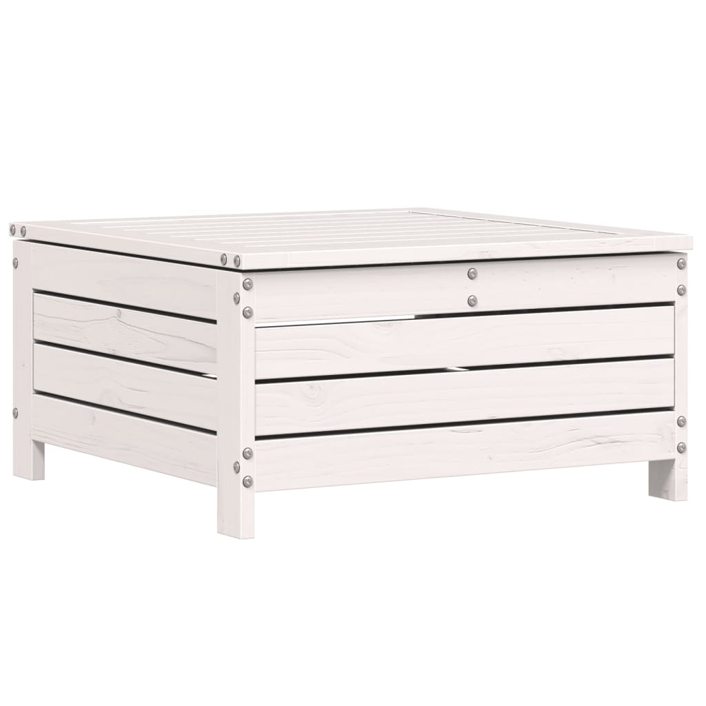 Garden Footstool with Cushion White Solid Wood Pine