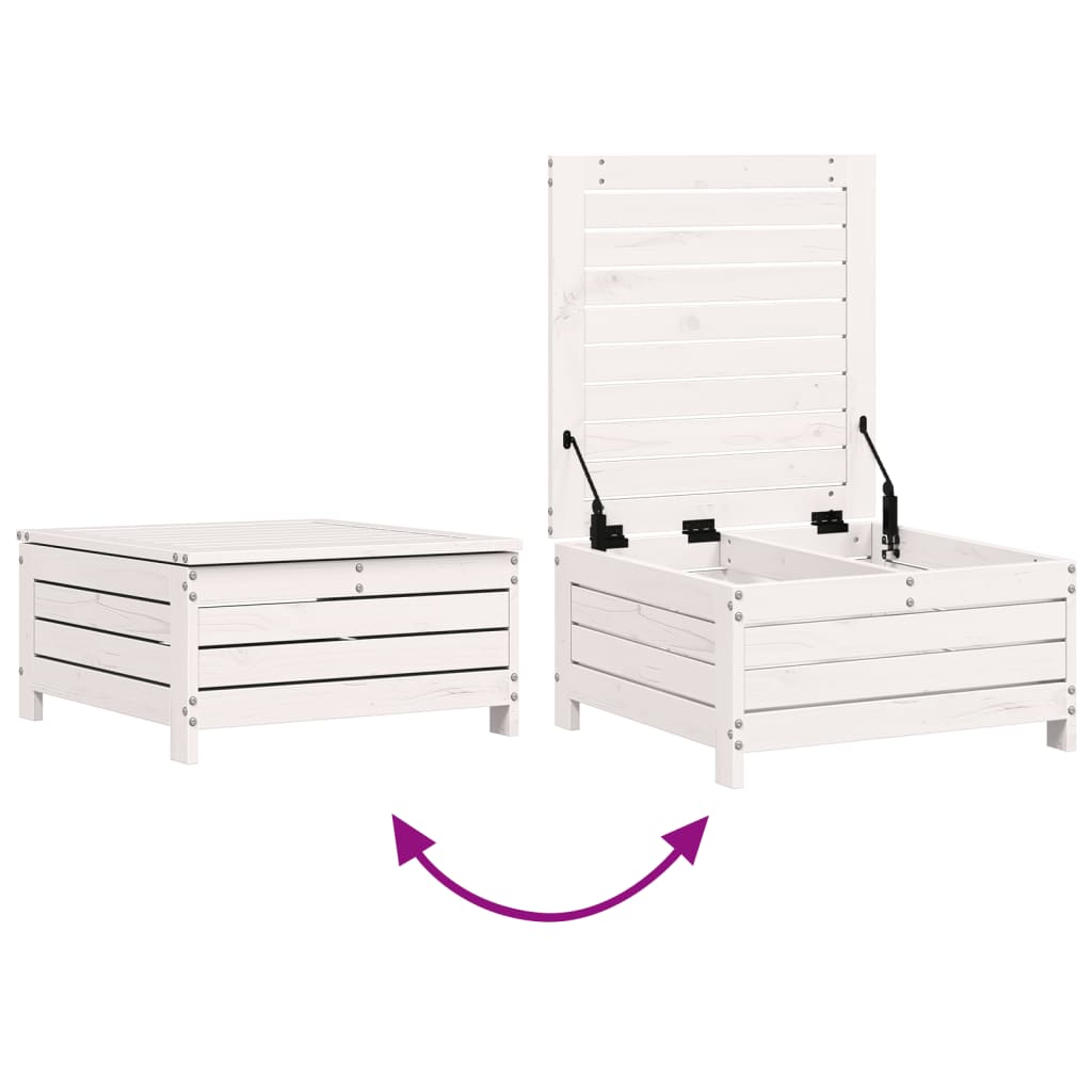 Garden Footstool with Cushion White Solid Wood Pine