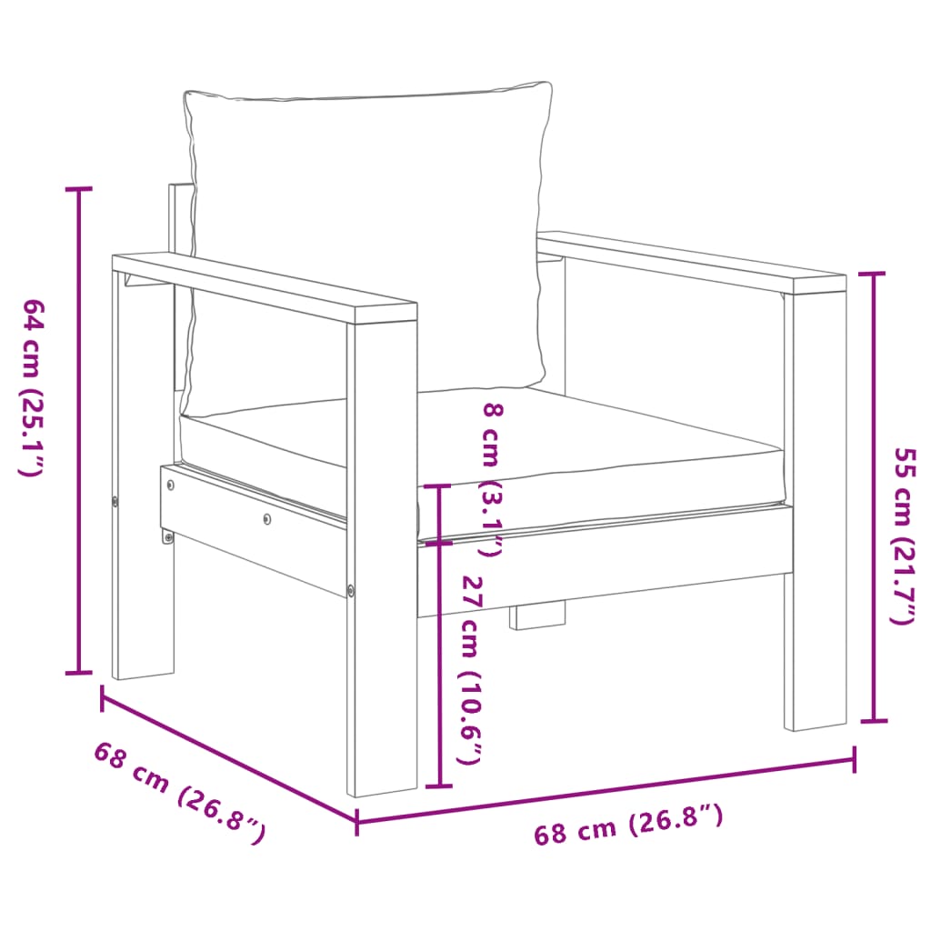 vidaXL Garden Chair with Cushions Solid Wood Acacia