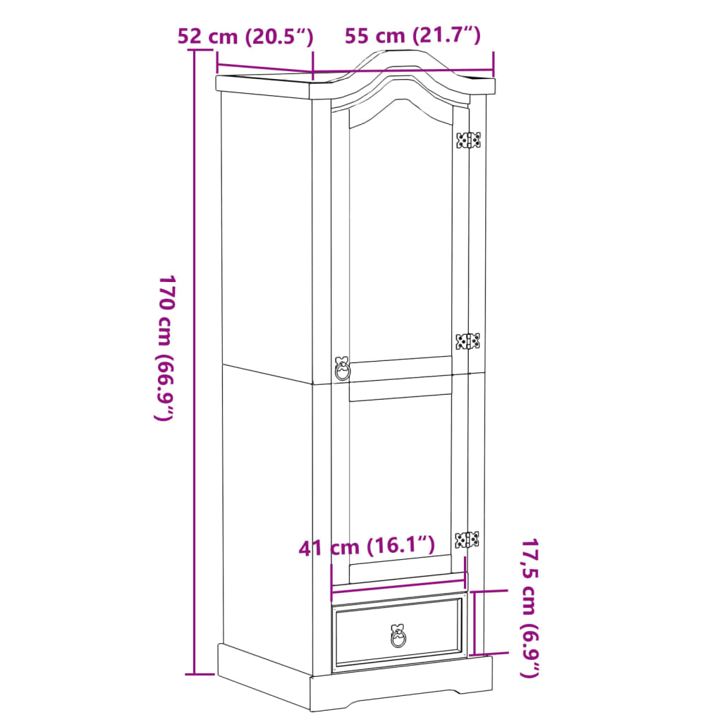 vidaXL Wardrobe Corona 55x52x170 cm Solid Wood Pine