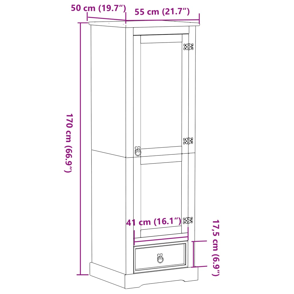 vidaXL Wardrobe Corona 55x50x170 cm Solid Wood Pine