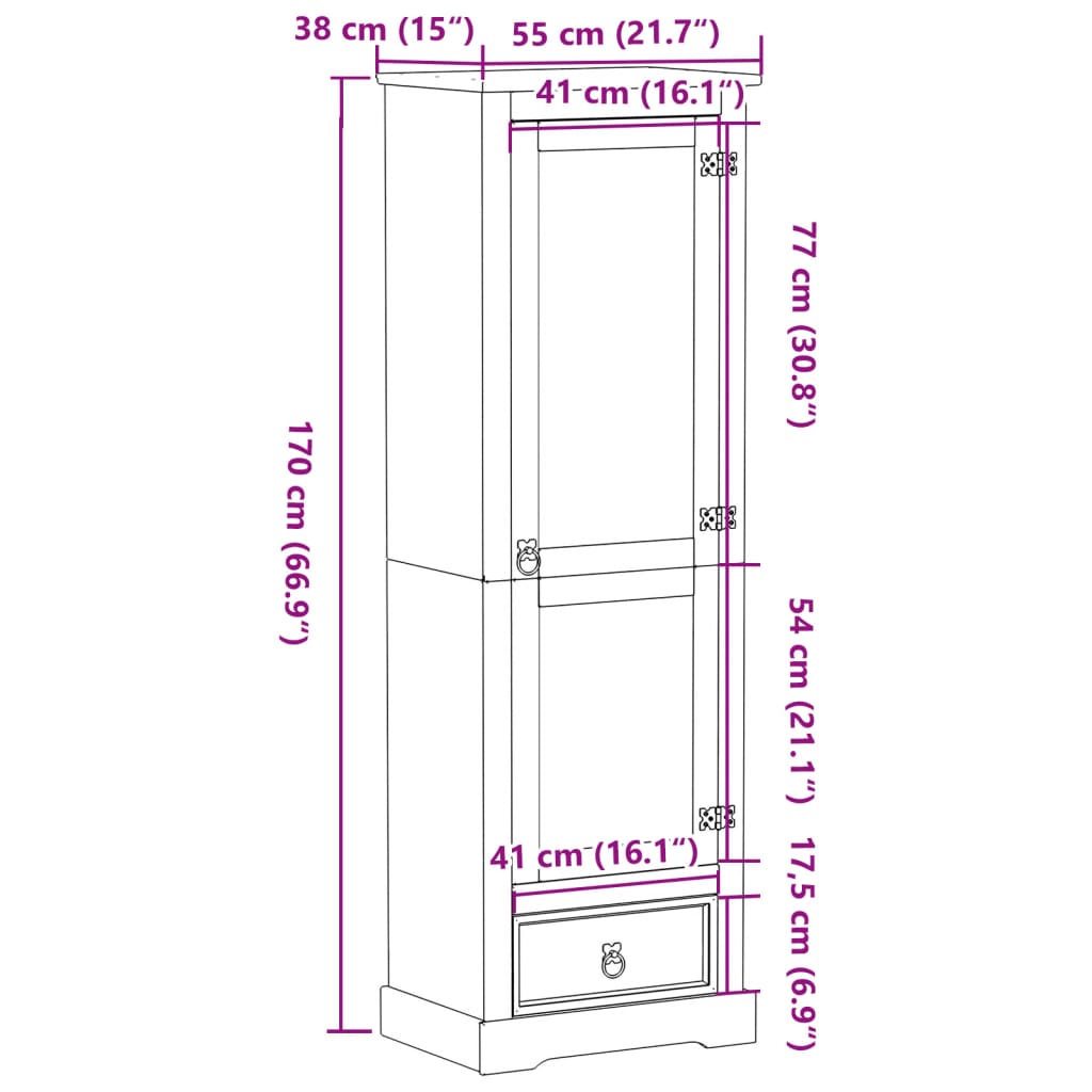 vidaXL Wardrobe Corona 55x38x170 cm Solid Wood Pine