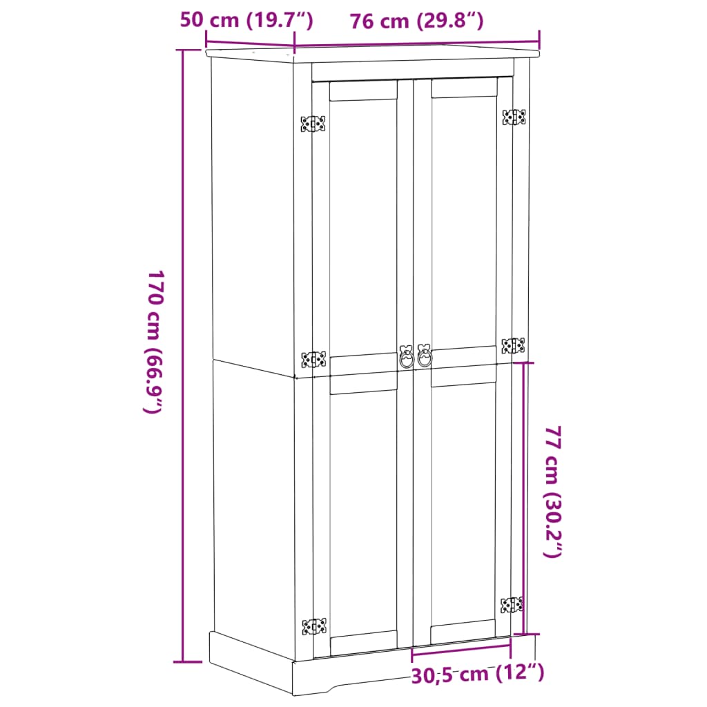 vidaXL Wardrobe Corona 76x50x170 cm Solid Wood Pine