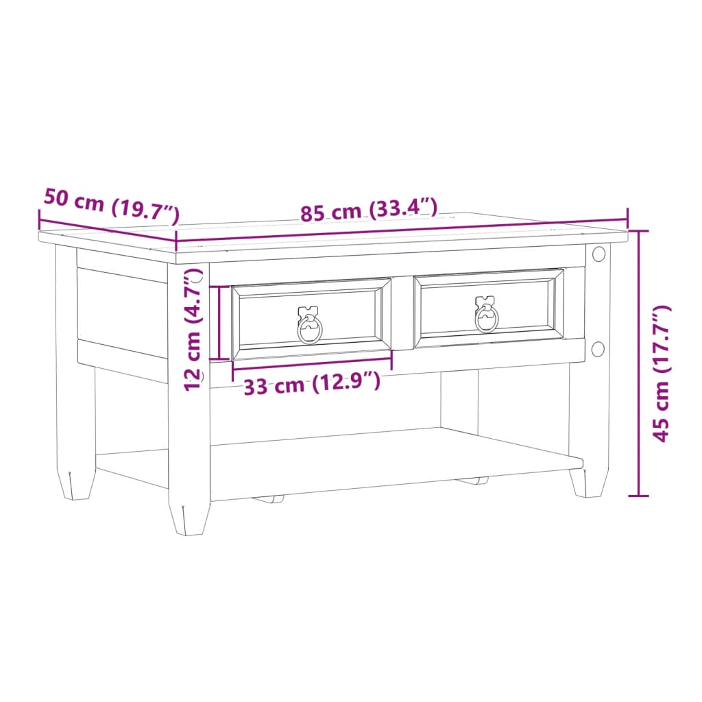 Coffee Table with Drawers "Corona" 85x50x45 cm Solid Wood Pine