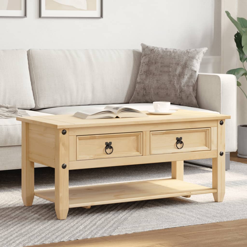 Coffee Table with Drawers "Corona" 100x48x45 cm Solid Wood Pine