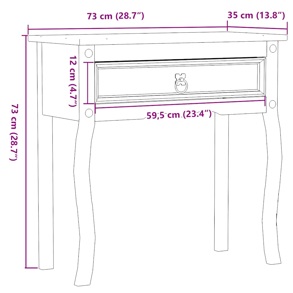 Console Table Corona 73x35x73 cm Solid Wood Pine