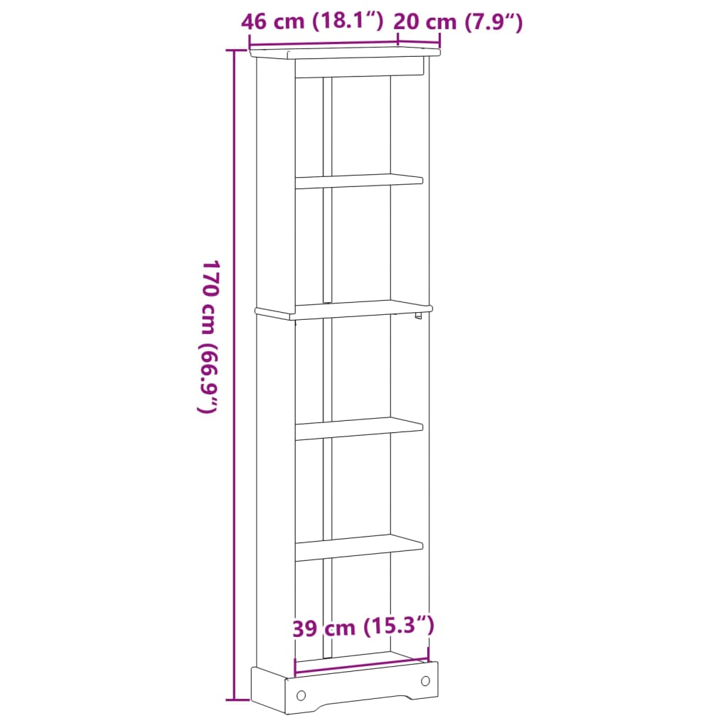 vidaXL Bookcase Corona 46x20x170 cm Solid Wood Pine