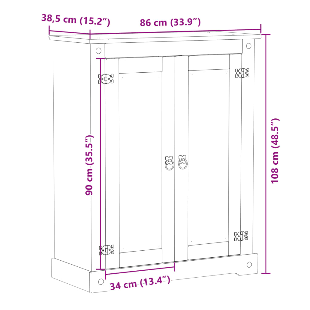 vidaXL Shoe Cabinet Corona 86x38.5x108 cm Solid Wood Pine