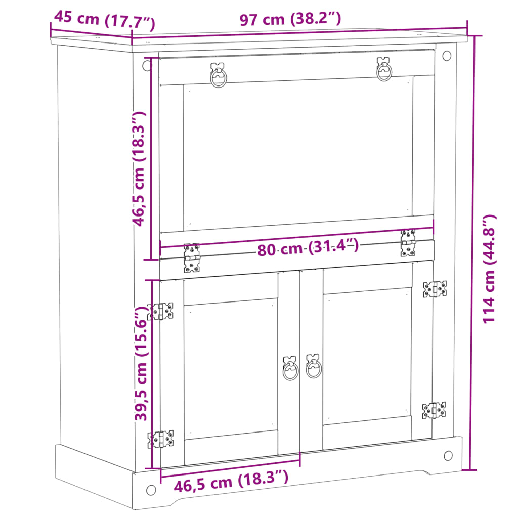 Wine Cabinet Corona 97x45x114 cm Solid Wood Pine