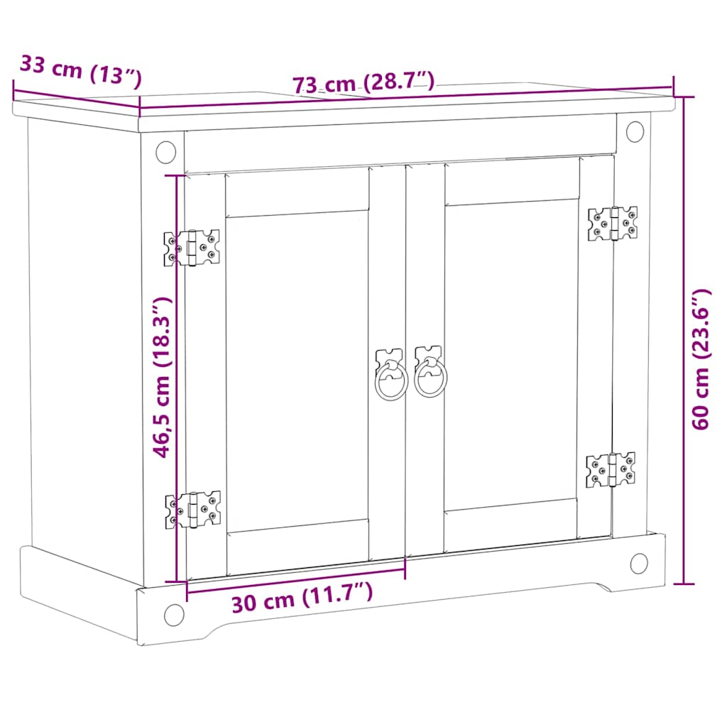 Bathroom Sink Cabinet "Corona" 73x33x60 cm Solid Wood Pine