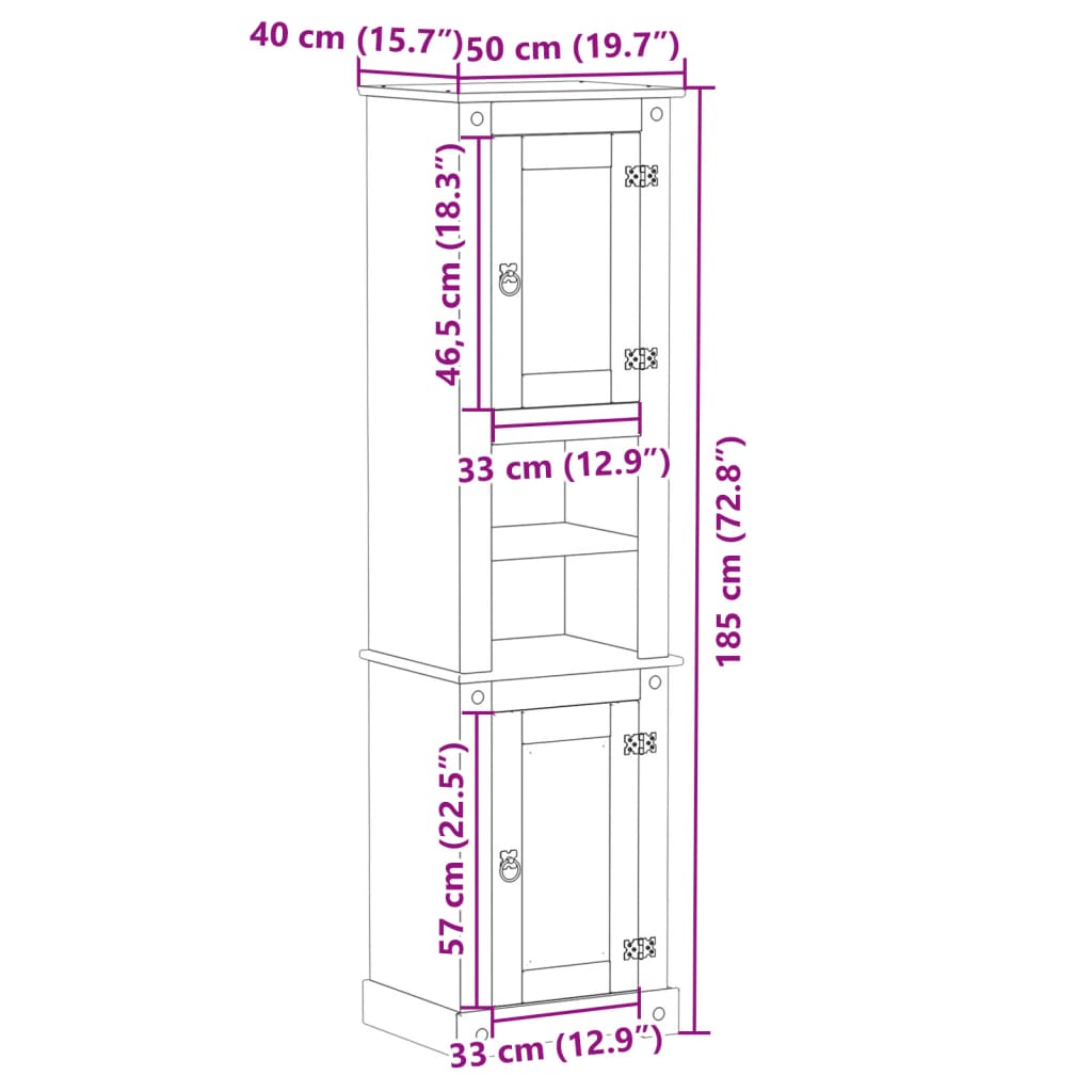 Bathroom Cabinet "Corona" 50x40x185 cm Solid Wood Pine