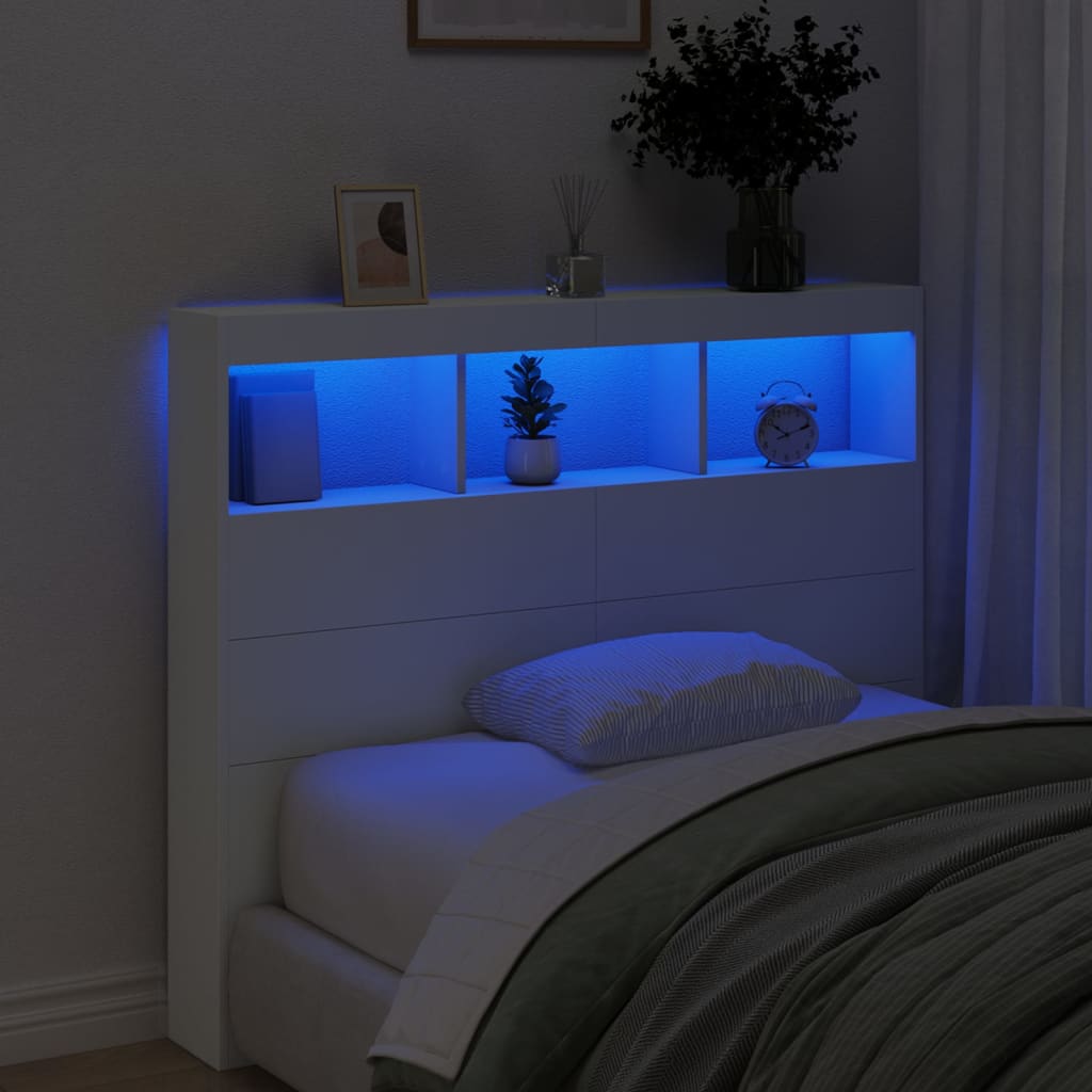 vidaXL Headboard Cabinet with LED White 120x17x102 cm