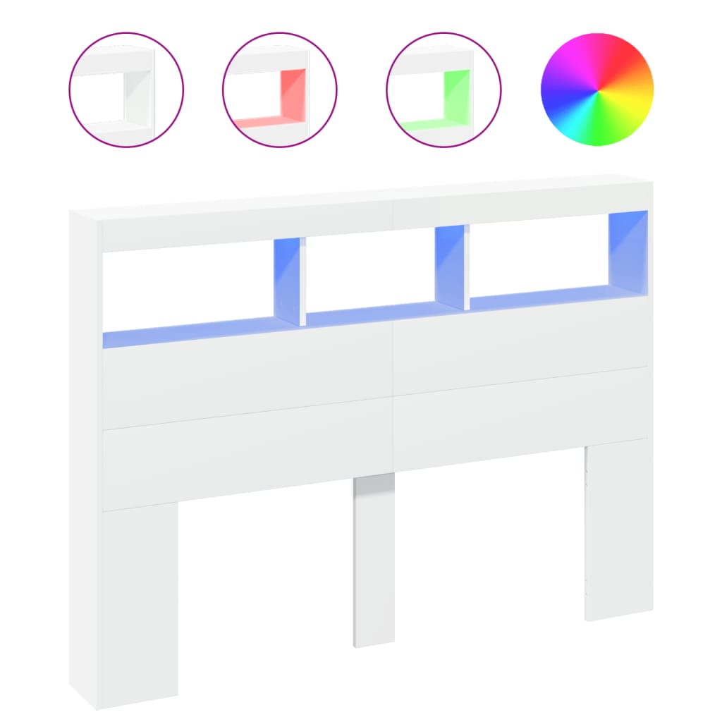 vidaXL Headboard Cabinet with LED White 140x17x102 cm