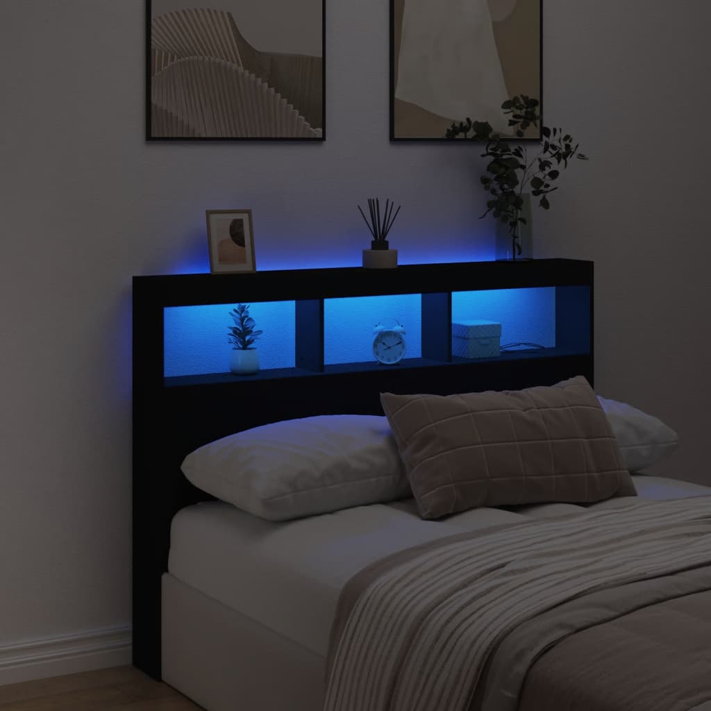 vidaXL Headboard Cabinet with LED Black 140x17x102 cm