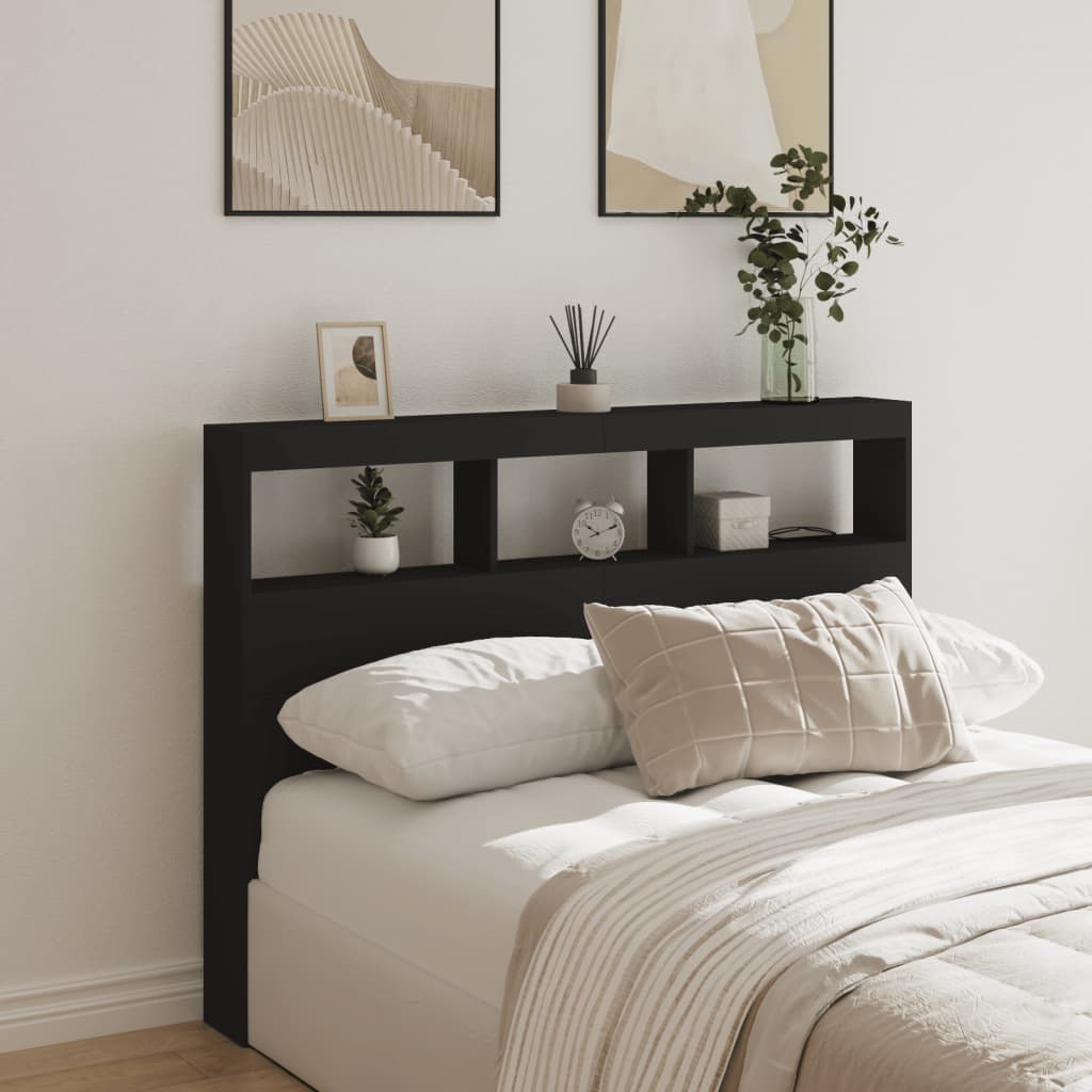 vidaXL Headboard Cabinet with LED Black 140x17x102 cm