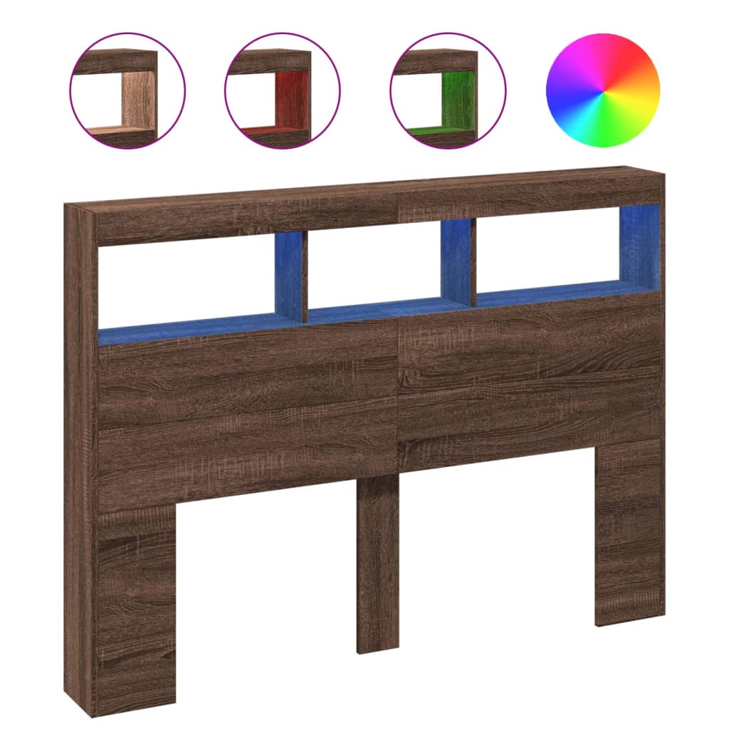 vidaXL Headboard Cabinet with LED Brown Oak 140x17x102 cm