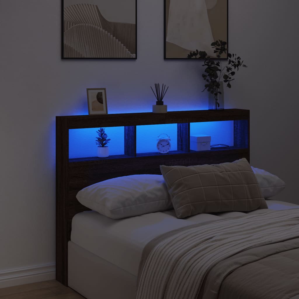 vidaXL Headboard Cabinet with LED Brown Oak 140x17x102 cm