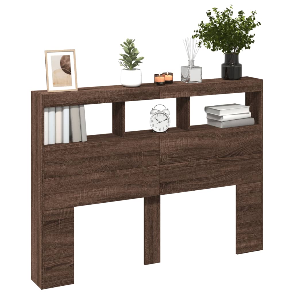 vidaXL Headboard Cabinet with LED Brown Oak 140x17x102 cm