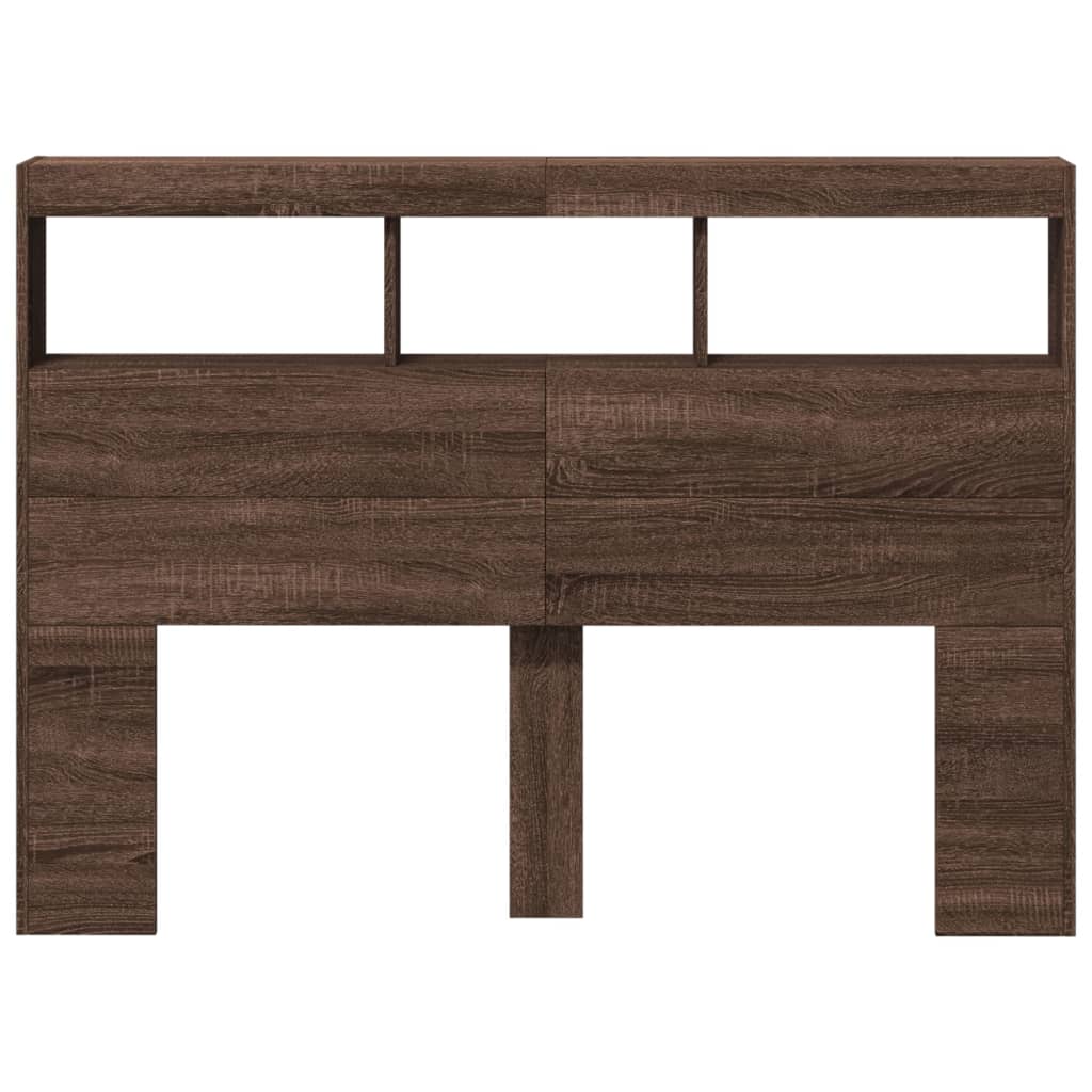 vidaXL Headboard Cabinet with LED Brown Oak 140x17x102 cm