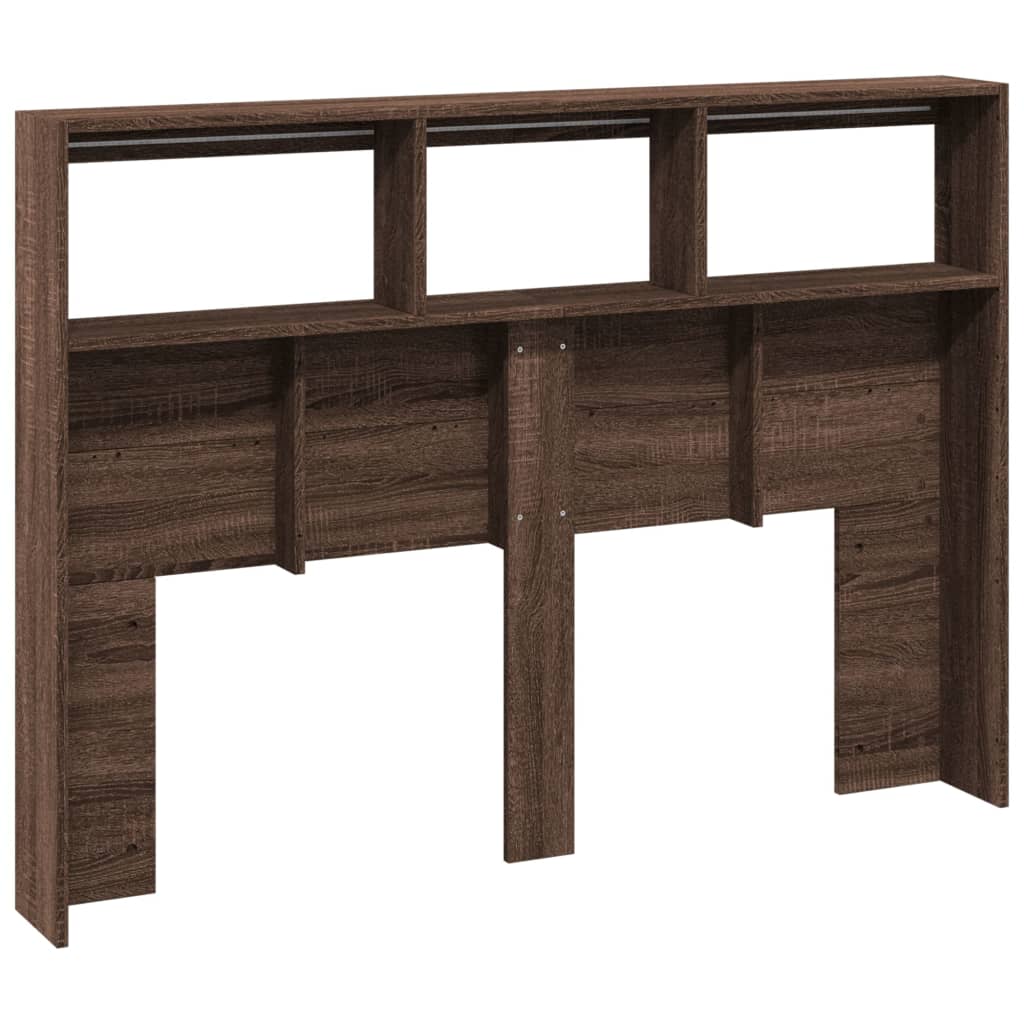 vidaXL Headboard Cabinet with LED Brown Oak 140x17x102 cm