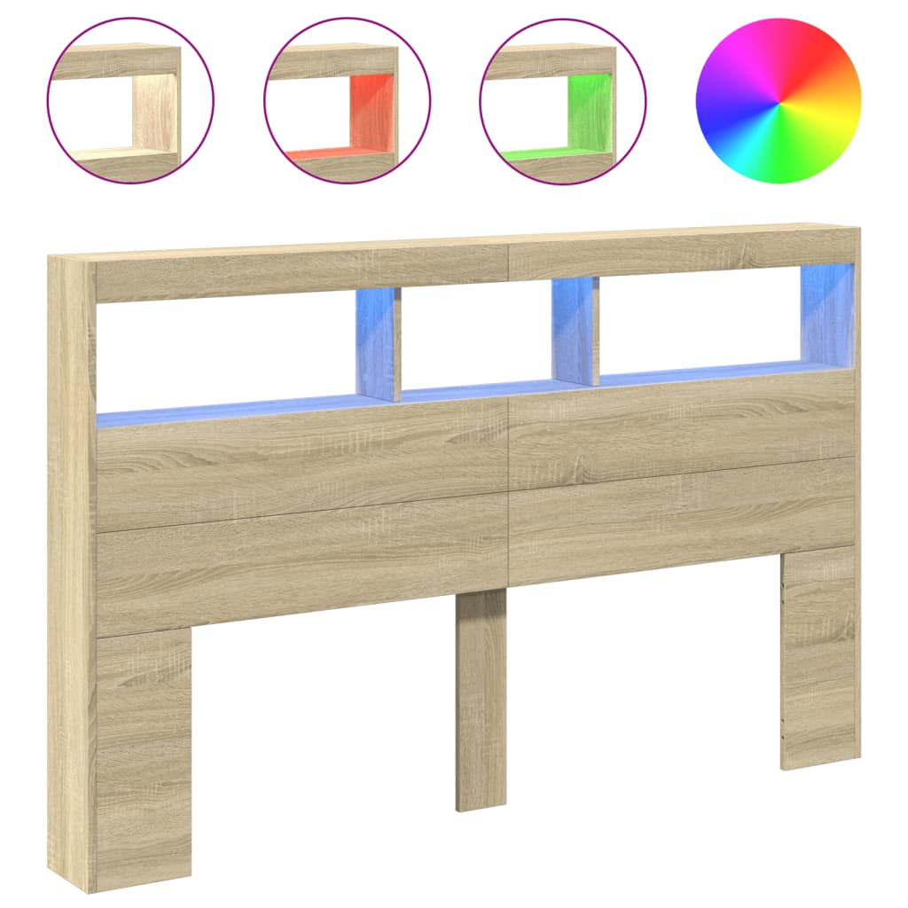 vidaXL Headboard Cabinet with LED Sonoma Oak 160x17x102 cm