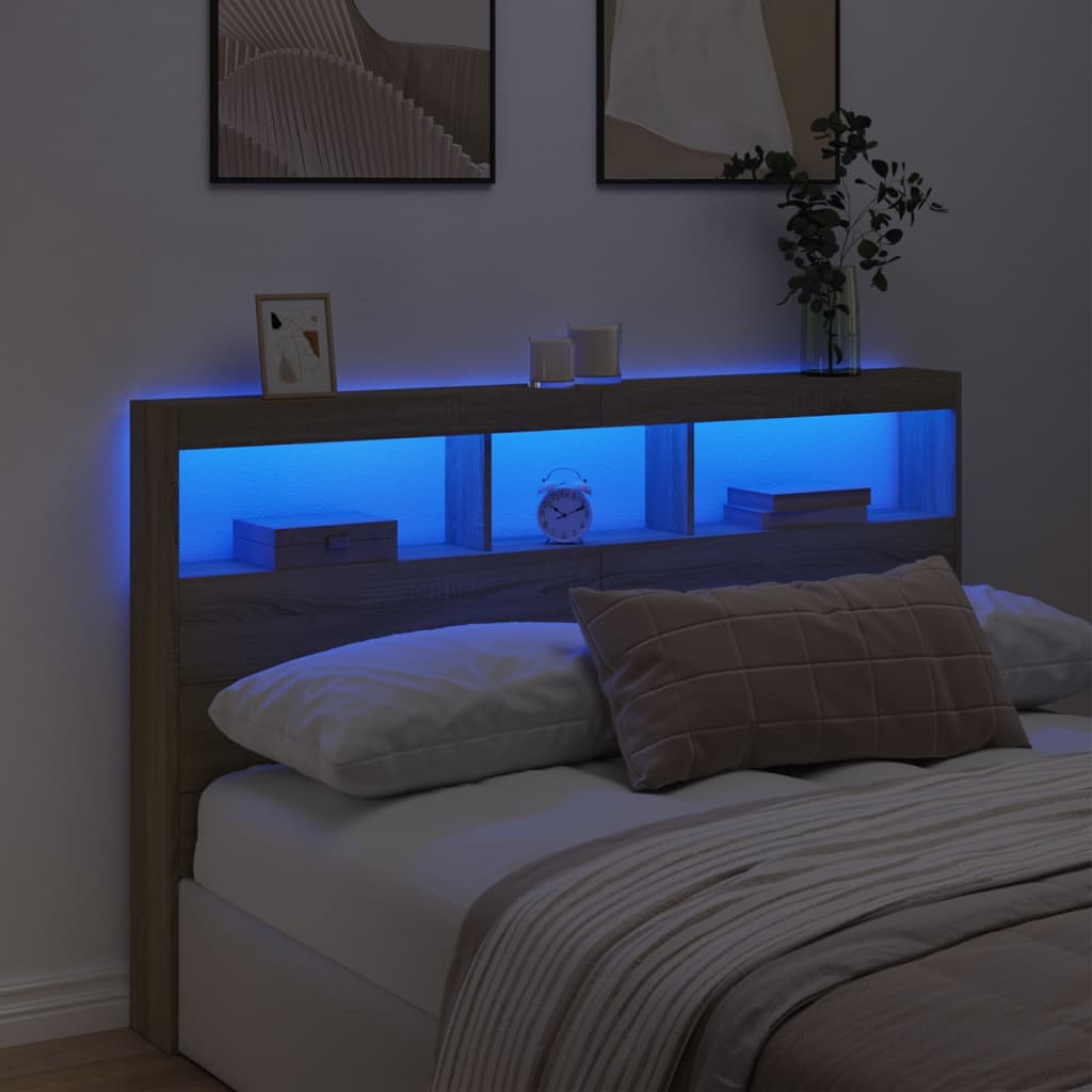 vidaXL Headboard Cabinet with LED Sonoma Oak 160x17x102 cm