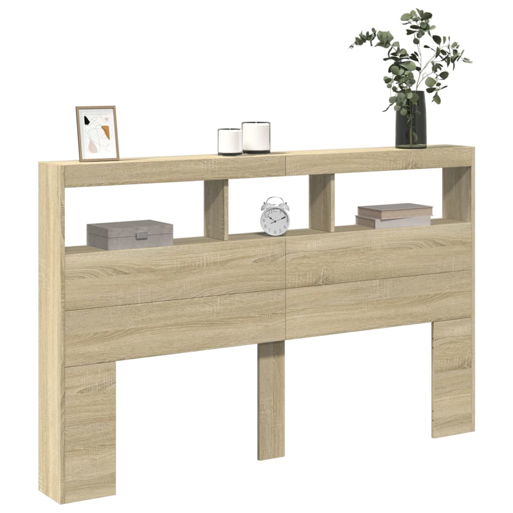 vidaXL Headboard Cabinet with LED Sonoma Oak 160x17x102 cm