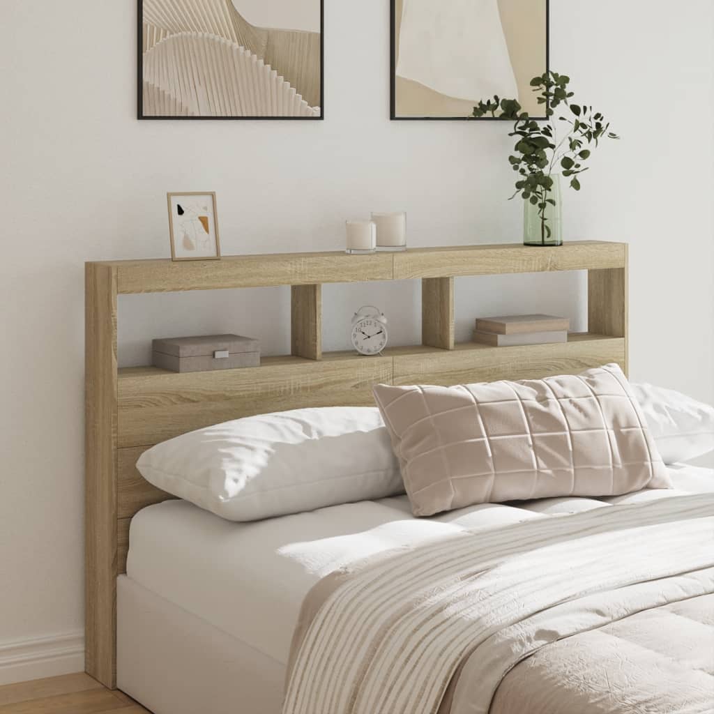 vidaXL Headboard Cabinet with LED Sonoma Oak 160x17x102 cm