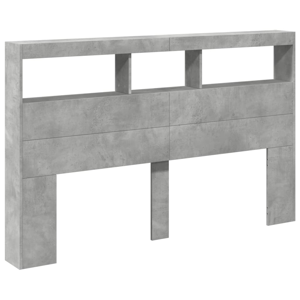 vidaXL Headboard Cabinet with LED Concrete Grey 160x17x102 cm