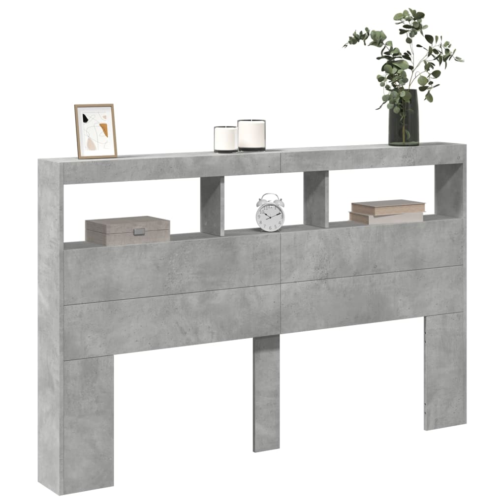 vidaXL Headboard Cabinet with LED Concrete Grey 160x17x102 cm