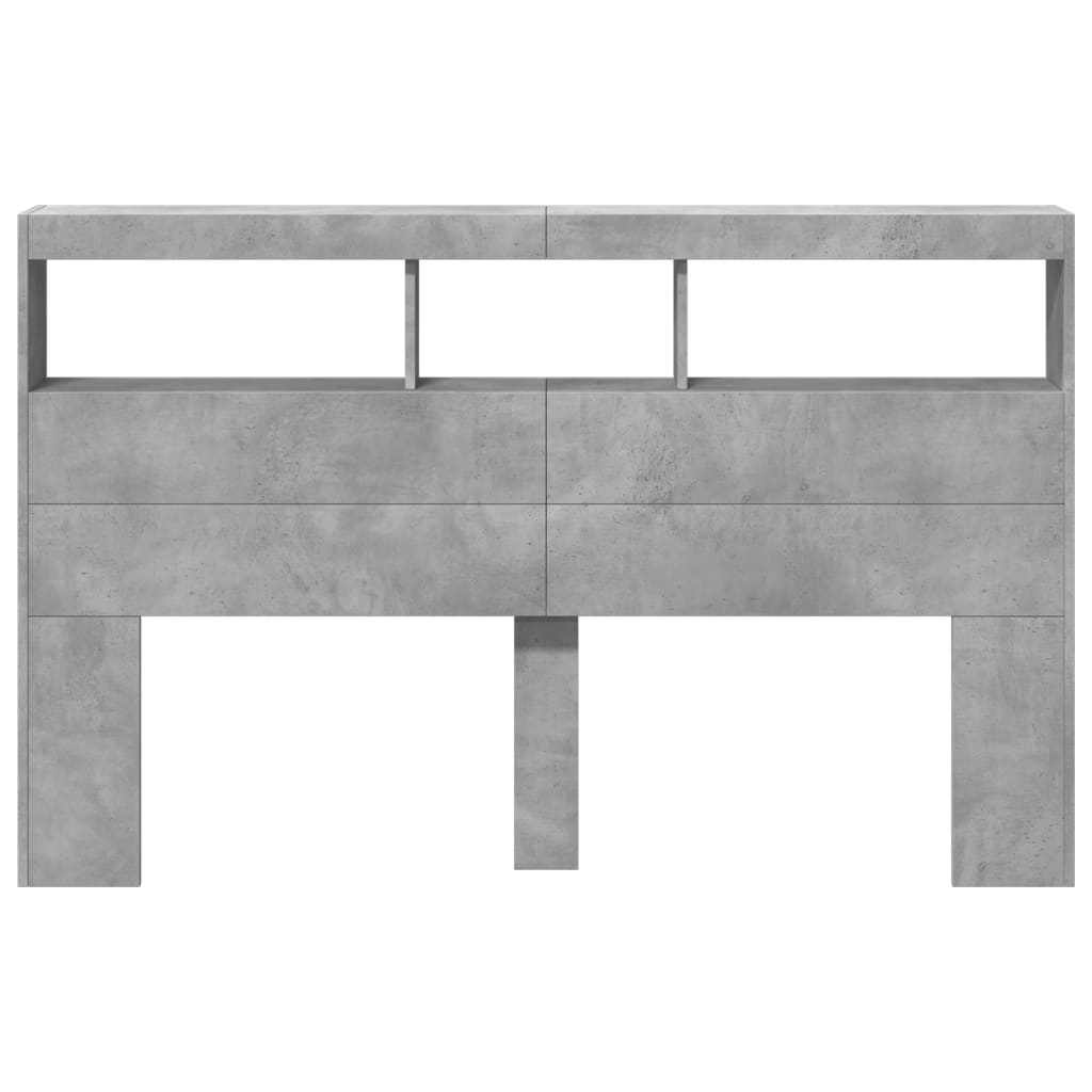 vidaXL Headboard Cabinet with LED Concrete Grey 160x17x102 cm