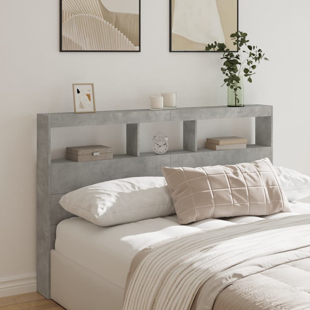 vidaXL Headboard Cabinet with LED Concrete Grey 160x17x102 cm