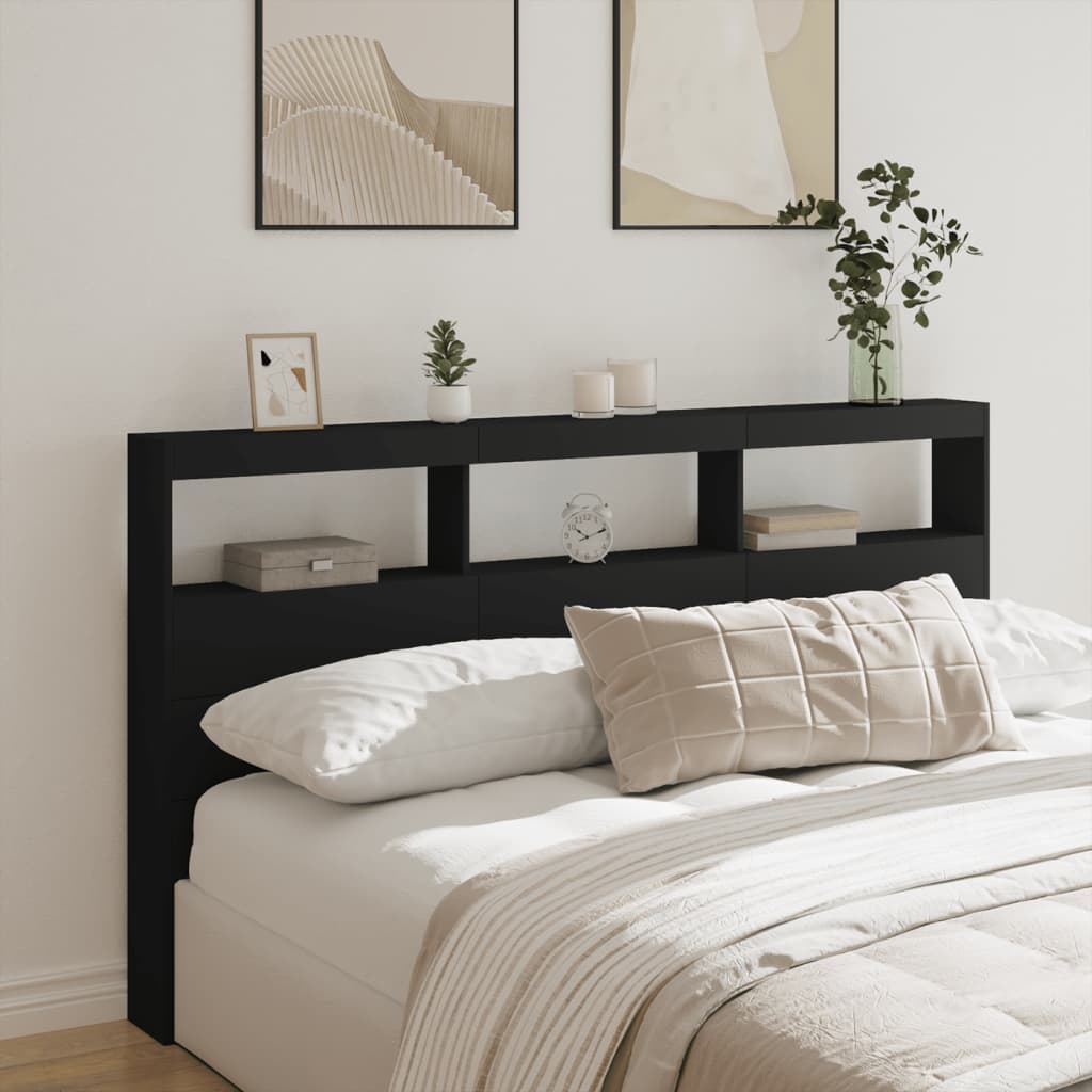 Headboard Cabinet | Black | Engineered wood | 180x17x102 cm