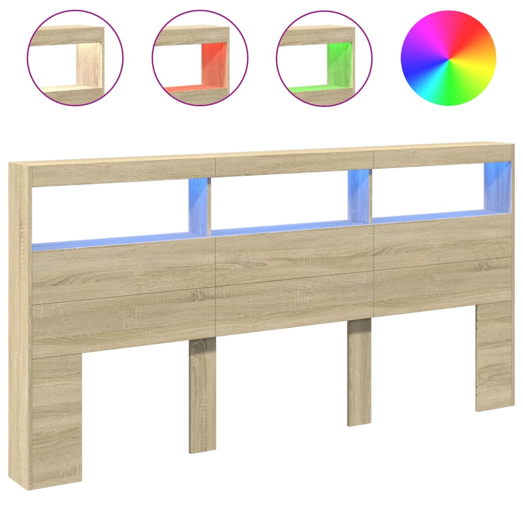 vidaXL Headboard Cabinet with LED Sonoma Oak 200x17x102 cm