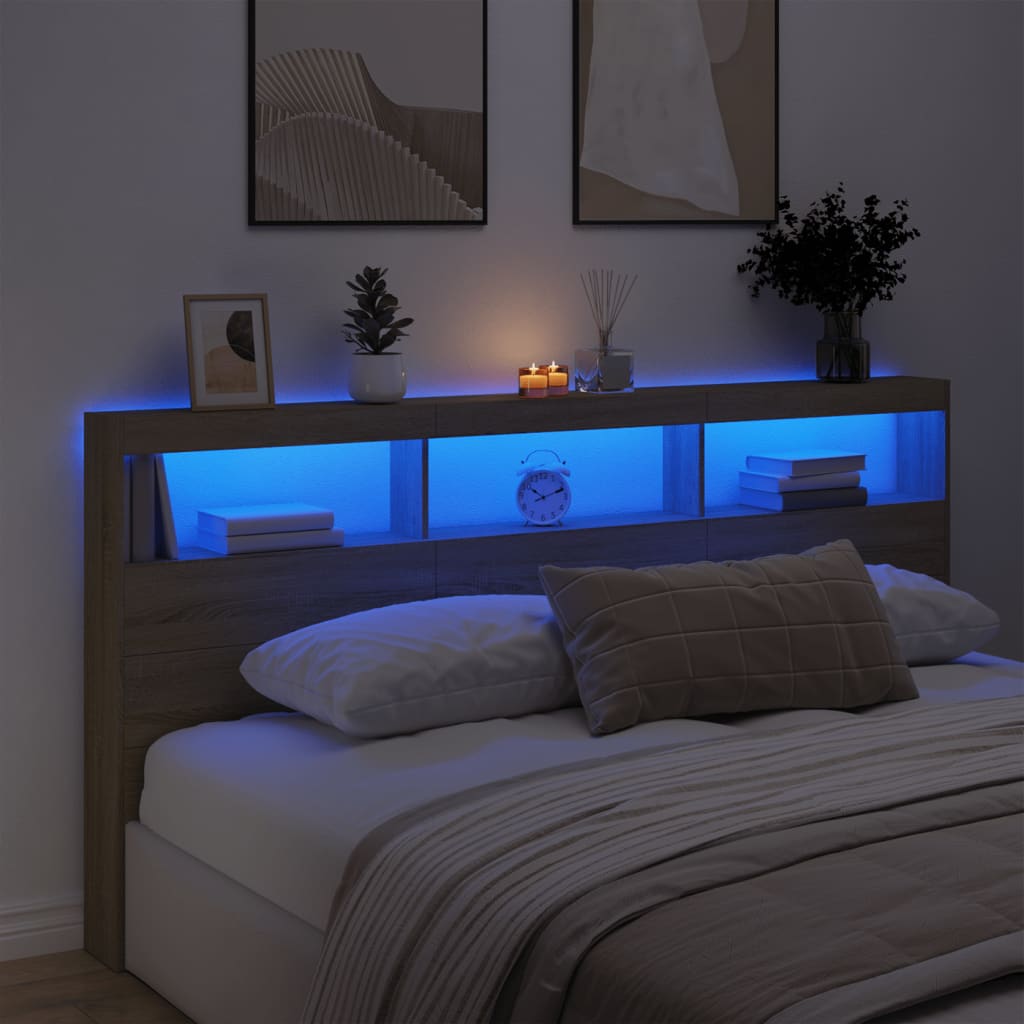 vidaXL Headboard Cabinet with LED Sonoma Oak 200x17x102 cm