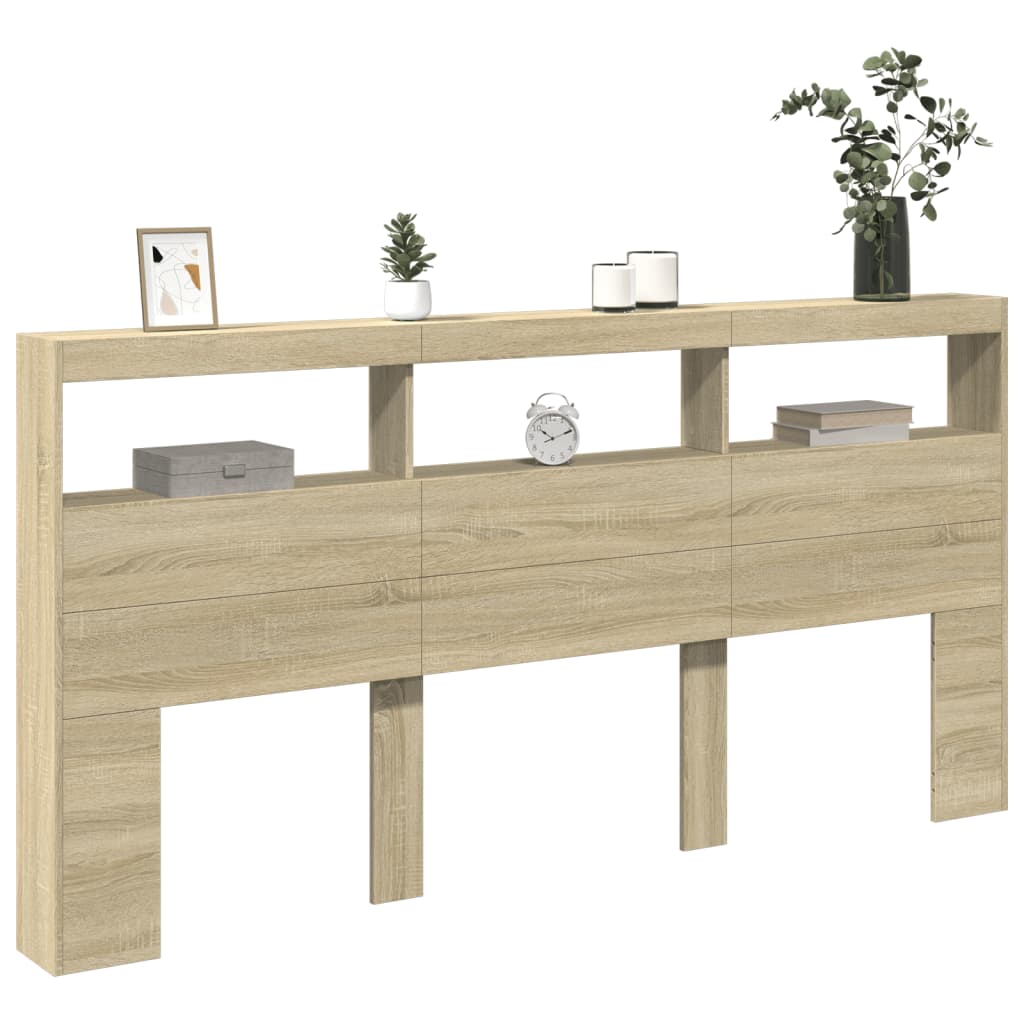 vidaXL Headboard Cabinet with LED Sonoma Oak 200x17x102 cm