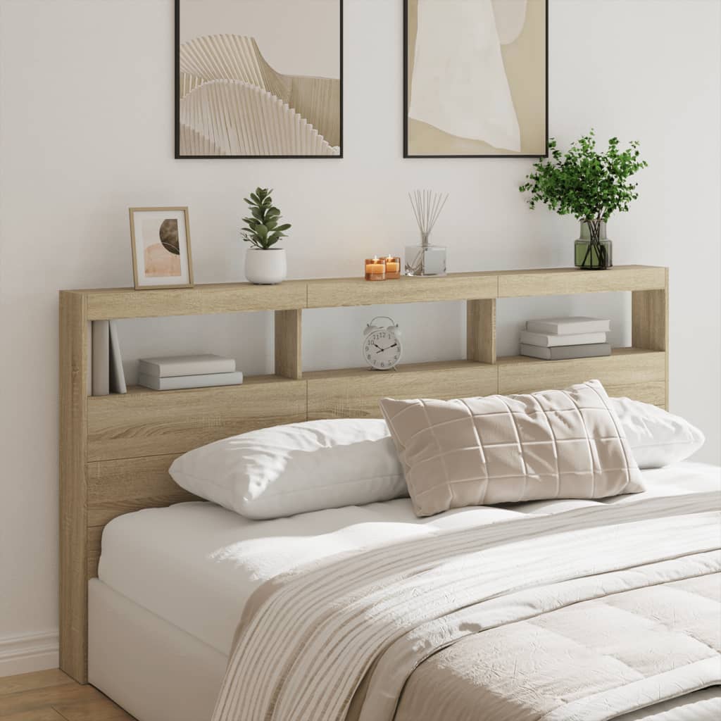 vidaXL Headboard Cabinet with LED Sonoma Oak 200x17x102 cm