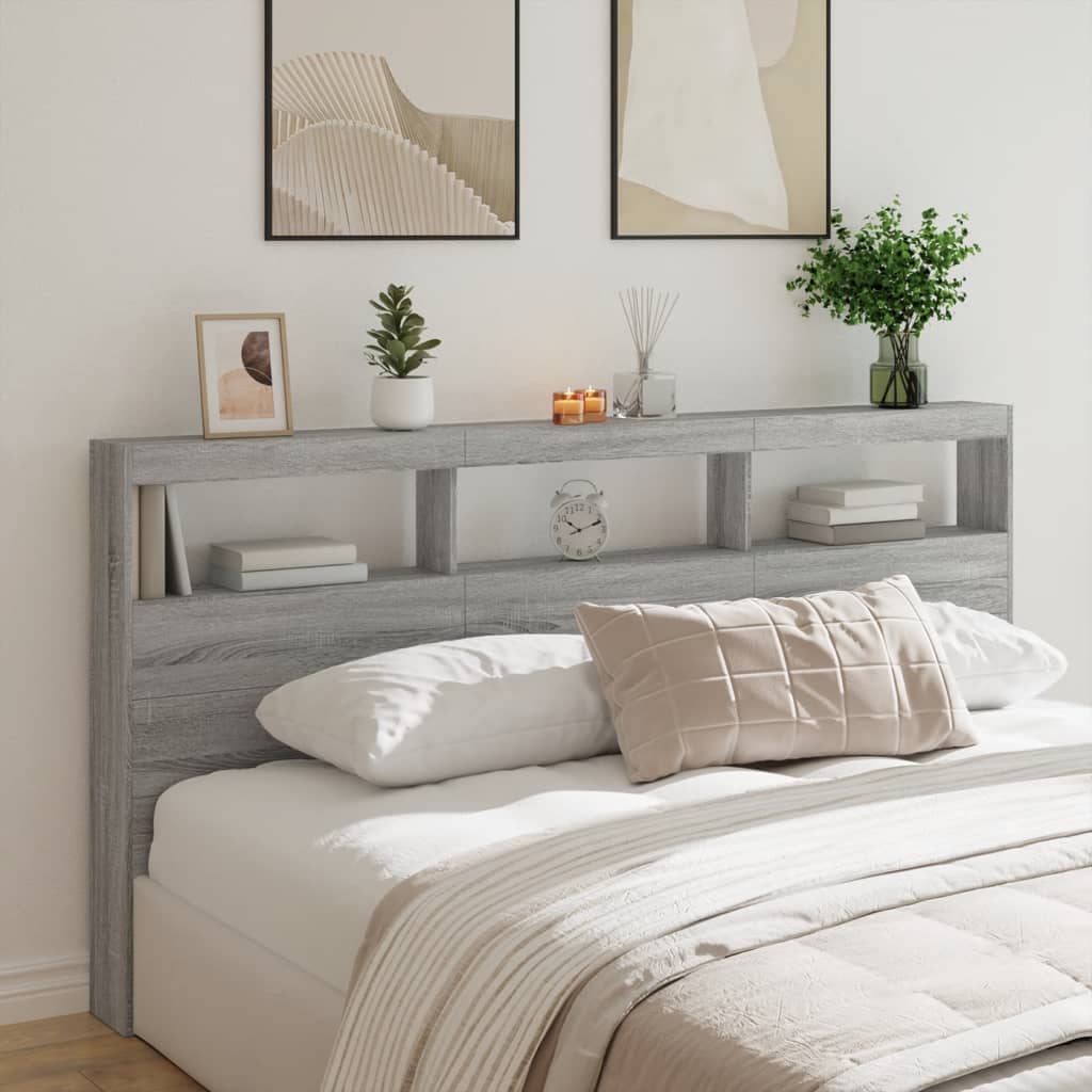 vidaXL Headboard Cabinet with LED Grey Sonoma 200x17x102 cm