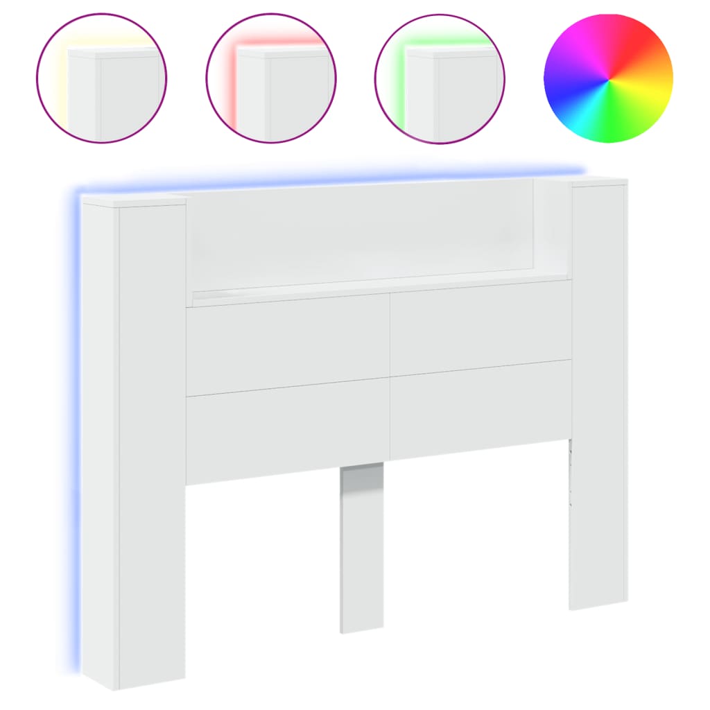 vidaXL Headboard Cabinet with LED White 140x16.5x103.5 cm