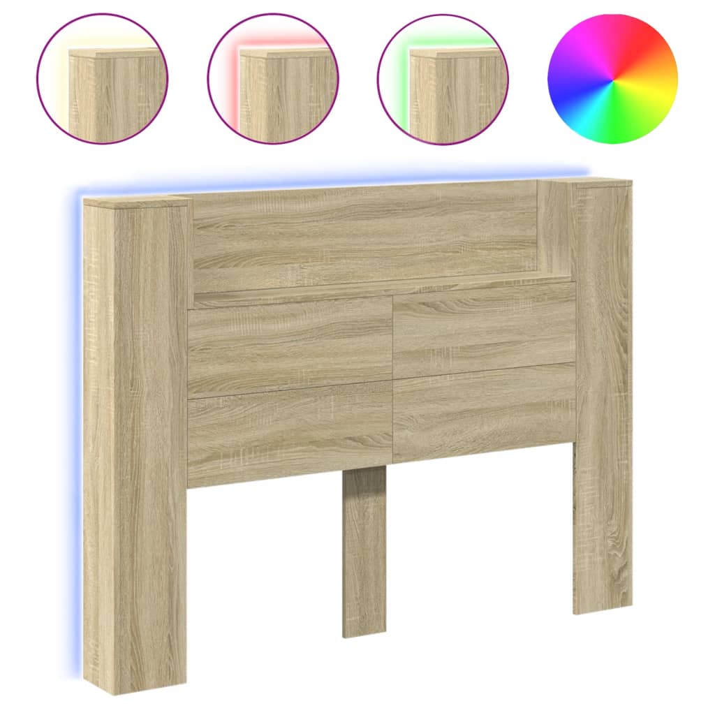 vidaXL Headboard Cabinet with LED Sonoma Oak 140x16.5x103.5 cm