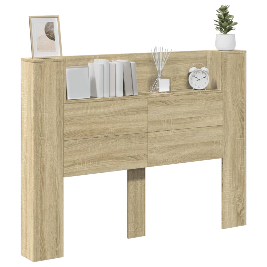 vidaXL Headboard Cabinet with LED Sonoma Oak 140x16.5x103.5 cm