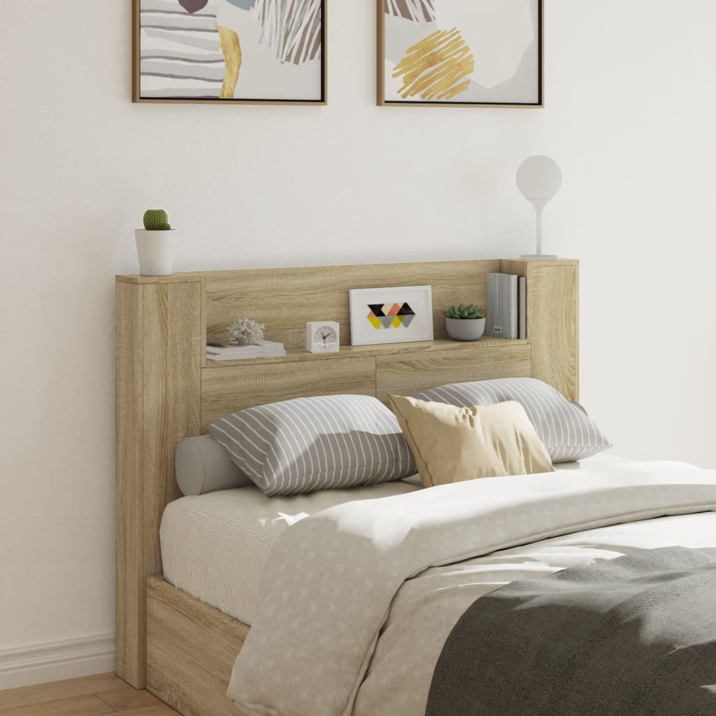 vidaXL Headboard Cabinet with LED Sonoma Oak 140x16.5x103.5 cm